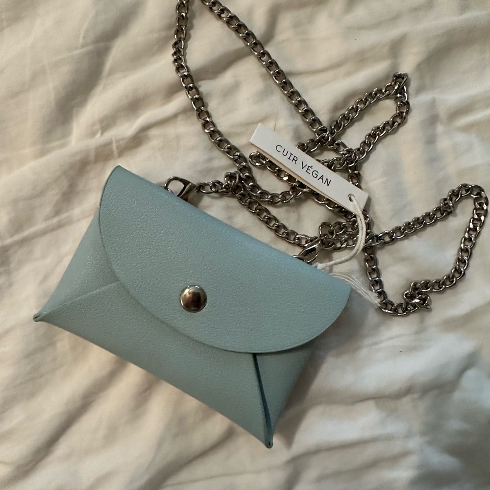 Card holder mini purse, blue yellow urban outfitters removable silver chain